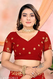 Purple Georgette embroidered silk saree with lightweight blouse, suitable for women's and girls' party wear