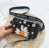 Canvas printed net mini suitcase bag for girls, adjustable loop belt and hand strap, ergonomic design, roomy yet portable