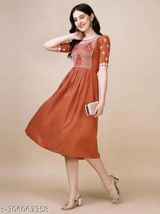 Rayon embroidered kurta in classic colors, suitable for work, casual, festive or party wear