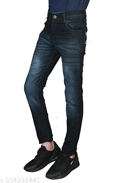 Black Fire Creation Denim for Men - Solid black denim jeans, 1 quantity, sizes 24 & 26, India-made