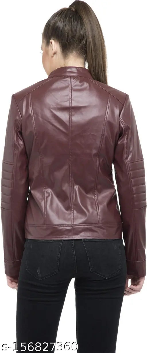 Leather Wolver full-sleeve jacket, new PU (faux leather) biker style with zips, slim fit, India-made