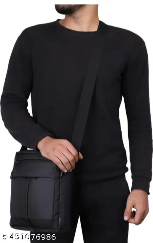 Black polyester men's stylish unisex sling bag - versatile for college, office, travel, daily use. Durable water-resistant design