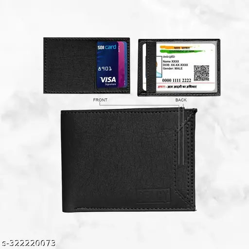 Men's and boys' faux leather wallet, solid pattern, 5 compartments, free size (12cm x 4cm), made in India