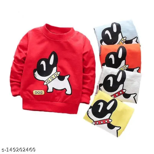 Blue fleece cotton blend kids winter sweatshirt with adorable dog print