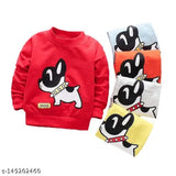 Blue fleece cotton blend kids winter sweatshirt with adorable dog print