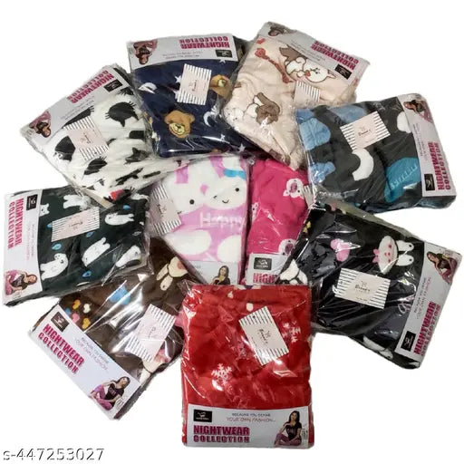 Woolen fleece winter pajama set for women, lightweight & warm (2 pc), fits 30-34