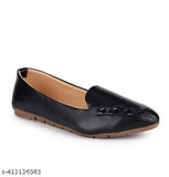 Black synthetic leather ballerinas for women - stylish slip-on belly shoes, comfortable fit