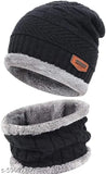 Woolen Tomkot beanie & scarf set, warm winter accessory for men & women, self-designed net, India origin