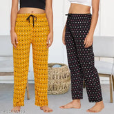 Women's premium cotton pyjama pants with pockets (pack of 2), vibrant print lounge pants for women, soft and breathable maxi length design