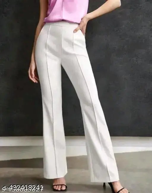 Solid polyester bell-bottom pants for girls, vibrant and trendy fashion essential from India