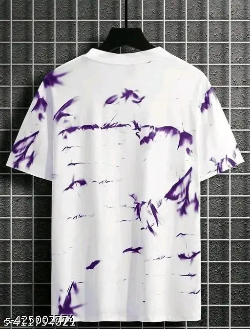 Purple cotton short-sleeved t-shirt with printed design, size XXS to XXL, made in India