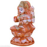 Orange marble dust Laxmi Mata idol, intricately designed ceramic statue of Indian goddess Laxmi