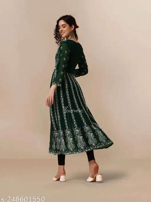 Georgette embroidered women's stitched kurti, three-quarter sleeves, Indian ethnic wear