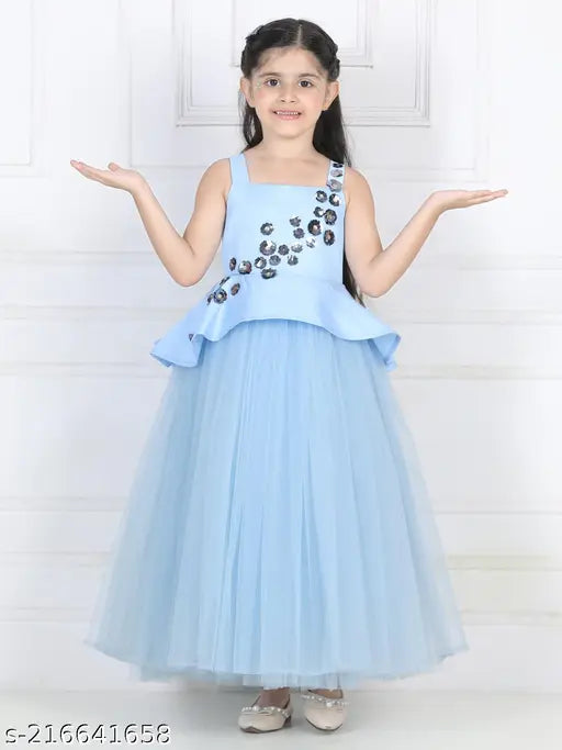 Light blue net hi-low dress for kids, ideal for parties