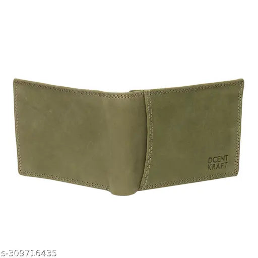 Genuine leather green men's wallet, RFID blocked, features coin pocket & multiple compartments