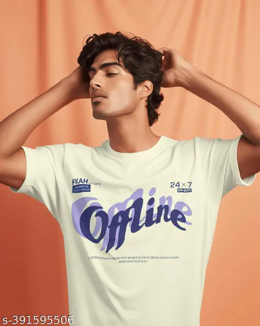 Men's cotton lycra short sleeve t-shirt, printed design, imported cool fabrics, size M (38in chest, 27in length)