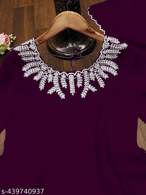 Georgette long-sleeve Anarkali gown in floral design, embroidered neckline, India origin