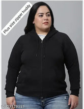 XXL fleece huddy, stylish plus size warm zipper hoodie for women, solid pattern