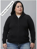 XXL fleece huddy, stylish plus size warm zipper hoodie for women, solid pattern