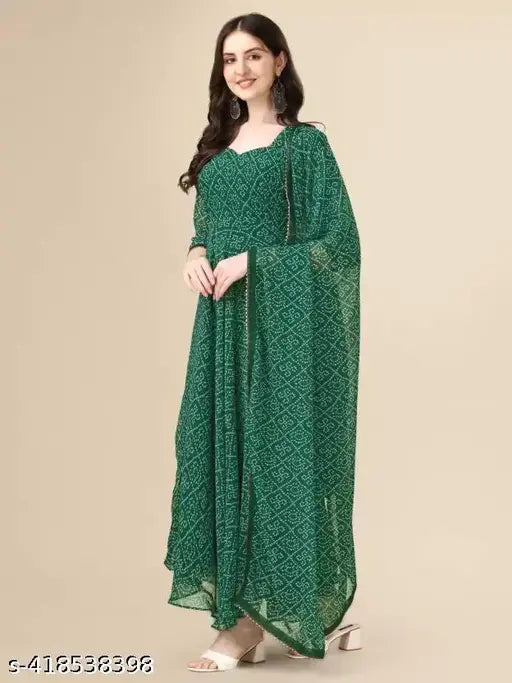 Georgette printed net long-sleeved women's dress, classic fashionista style in multiple sizes (L, XL, XXL) from India