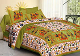 Indian-crafted floral printed cotton double queen bedsheet & 2 pillow covers, ideal for summer