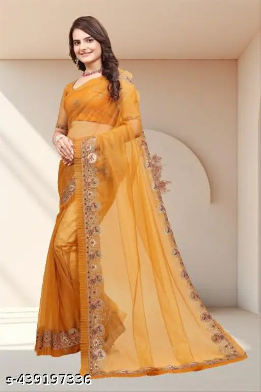 Indian Zeekha saree with luxurious embroidery and diamond work, single free size (5.5m x 0.8m), featuring net blouse