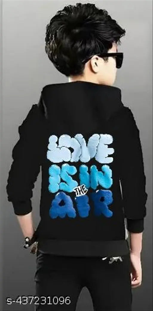 Printed cotton kids sweatshirt with hoodie, vibrant design and long sleeves, comfortable for cooler seasons, popular clothing choice for boys aged 5-14 years old, made in India
