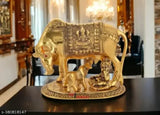 Brass Kamdhenu statue, "with Gopal" big cow, Indian decorative figurine (10cmL x 11cmH x 15cmB)