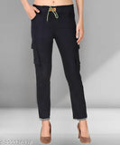 Stretchable premium denim cargo black jogger jeans for women - Baggy, ankle length, and plus sizes up to 5XL. Indian-made, anti-shrink fabric with tie-ups