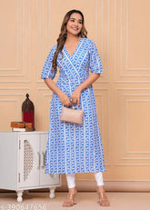 Striped three-quarter sleeve cotton kurti for women, sizes M-XLX, Indian handloom apparel