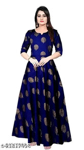 Rayon three-quarter sleeve printed kurti for women, Indian traditional design in gold print
