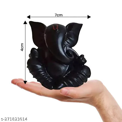 Black Ganesha Idol, high-quality poly resin decorative showpiece for car dashboard or living room, ideal for festivals or home worship area