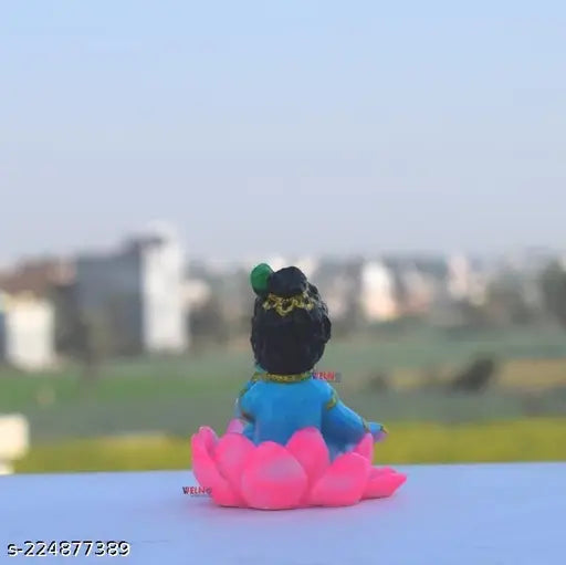 Unbreakable Lotus Krishna Makhan Chor idol for car dashboard decor, religious Indian art form on dashboard