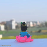 Unbreakable Lotus Krishna Makhan Chor idol for car dashboard decor, religious Indian art form on dashboard