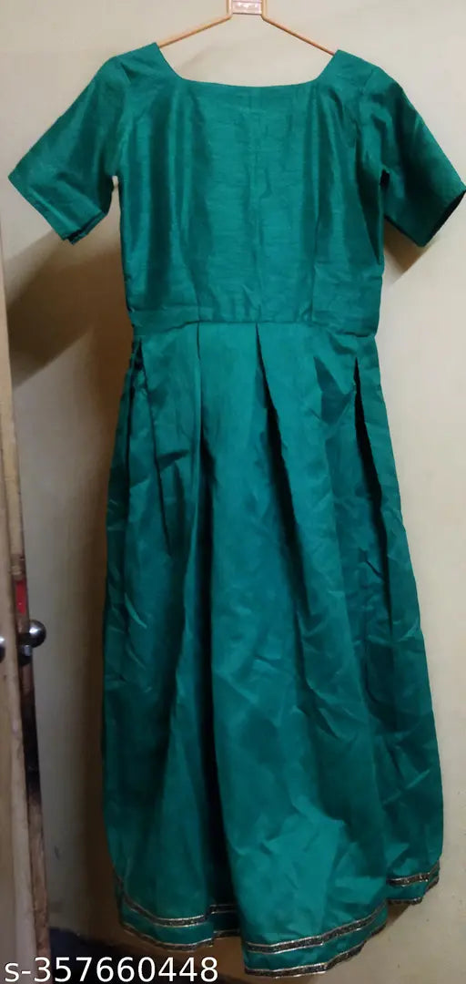 Silk blend free-size long gown, solid net, short sleeves, India-made fashion apparel