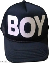 Black cotton printed baseball cap with half net design, popular style for boys