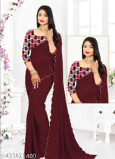 Georgette saree with sequins, perfect for special occasions - India-made sparkling saree in solid pattern with separate embellished blouse