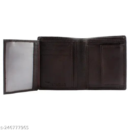 Black PU leather men's wallet by VERMELLO, features 2 compartments for organizing essentials