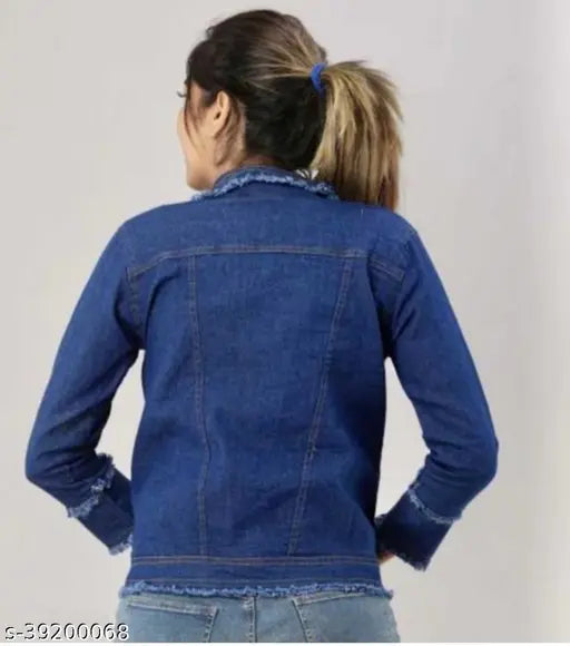 Denim waistcoat for classy partywear, solid net pattern, three-quarter sleeves, S-XL sizes