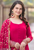 Pink Indian ethnic designer Anarkali 2-piece dress with embroidered dupatta, no bottom wear for women, faux Georgette fabric