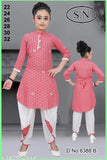 Modern stylish embroidered kurta sets for kids, dhoti pants style, three-quarter sleeves, sizes: 2-3yrs, 4-5yrs, 6-7yrs. Indian handcrafted fashion for children