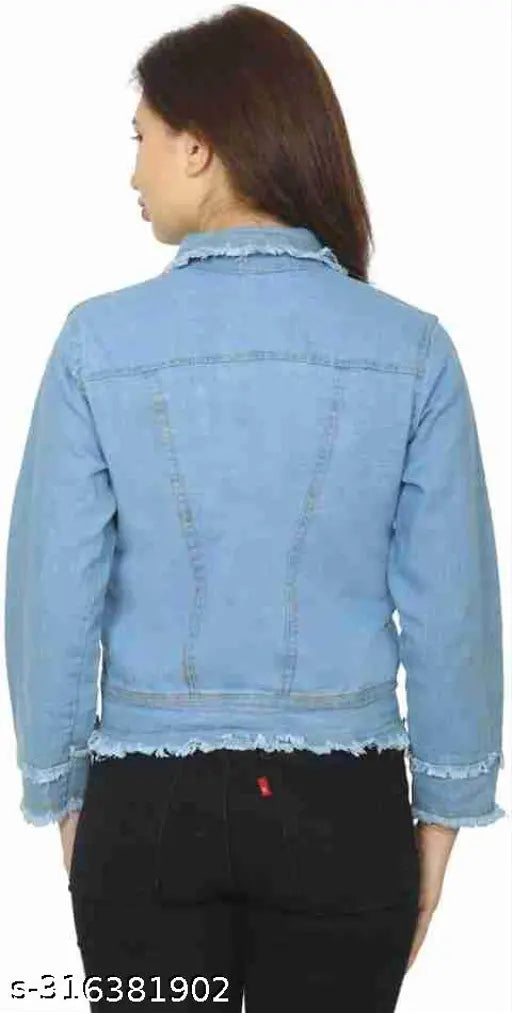 Light blue denim jacket, solid pattern, long sleeves, size S-XL, Indian made apparel