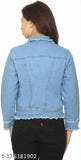 Light blue denim jacket, solid pattern, long sleeves, size S-XL, Indian made apparel