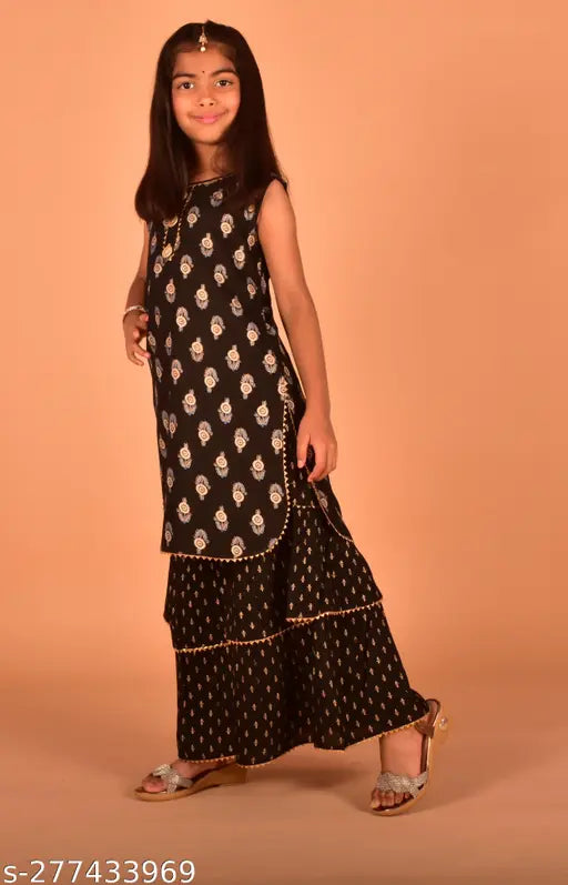 Misbis girls printed rayon kurta, sharara, and dupatta set - vibrant Indian party wear for 7-8 year olds