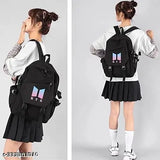 BTS-themed fabric backpack, vibrant print design, 4 compartments, lightweight & durable, Kpop leisure style