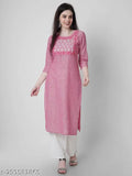 A-Line Women's Linen Kurti, Solid SQKURTI Anarkali style with three-quarter sleeves. Made for long-lasting elegance in India