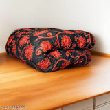 Black red flowers design cotton quilt, ideal for heavy winter use (450 thread count, 7.5 ft x 7.5 ft, single size)