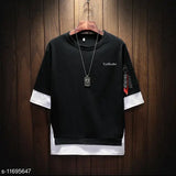 Black cotton blend men's solid round neck t-shirt, short sleeves, by Eyebogler. Made in India