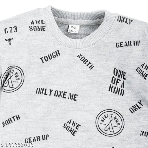 Grey cotton blend toddler sweatshirt with graphic print, ideal for winter partywear