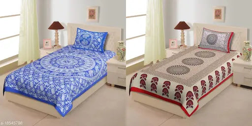 Indian-made Jaipuri traditional single bedsheet set of 2, soft cotton sheets for bedroom